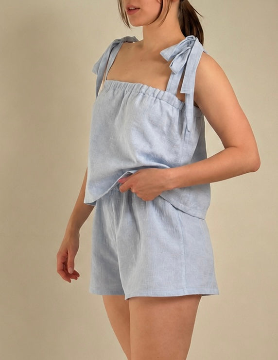 Short_de_pyjama_bleu_en_coton_à_motifs_fleuris_ton_sur_ton_ample_coton_